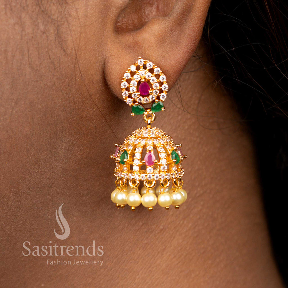 Guaranteed Multi American Diamond 24k Micro Gold Plated Earrings , Party Wear - Sasitrends 