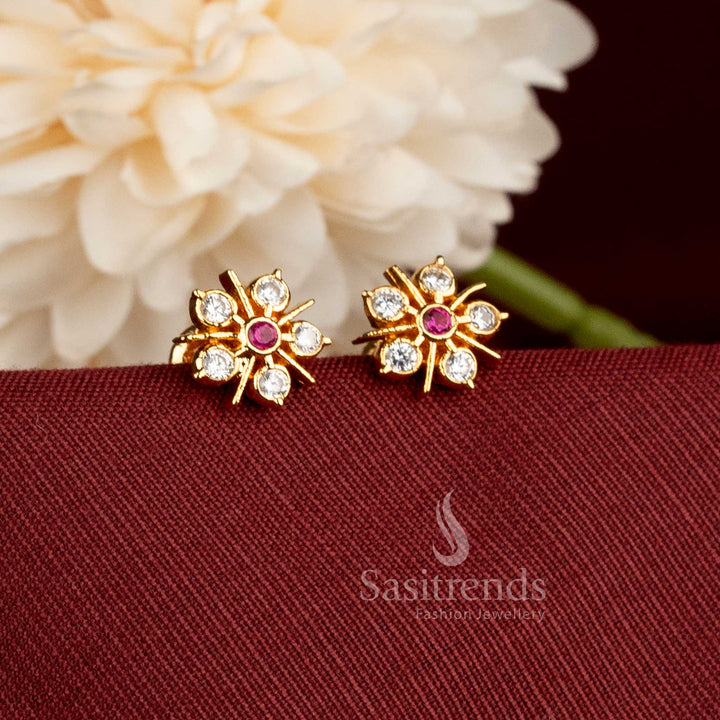 Elegant Impon One Gram Gold Plated AD Stone Central Cluster Stud Earrings - Sasitrends