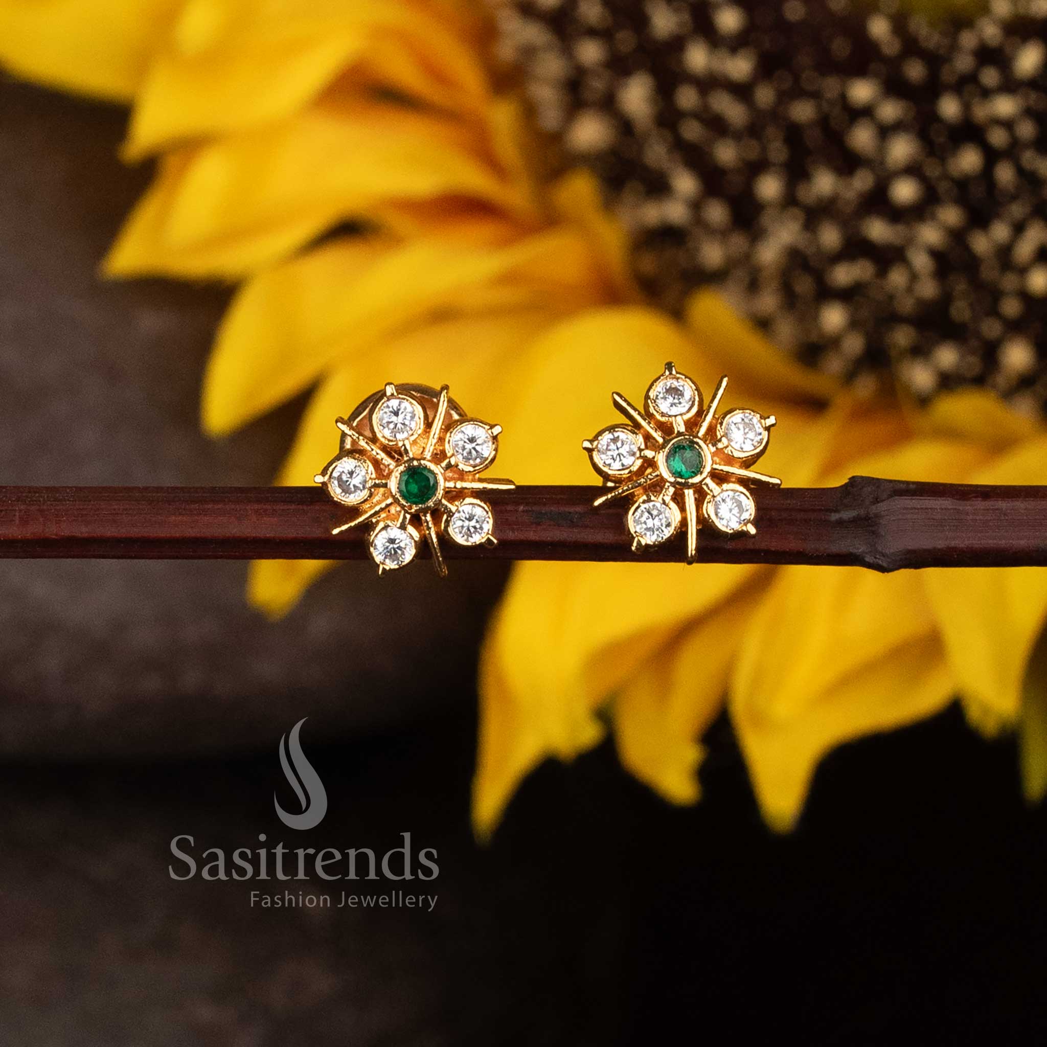 Impon AD Stone Geometric Floral Stud Earrings for Women - Sasitrends