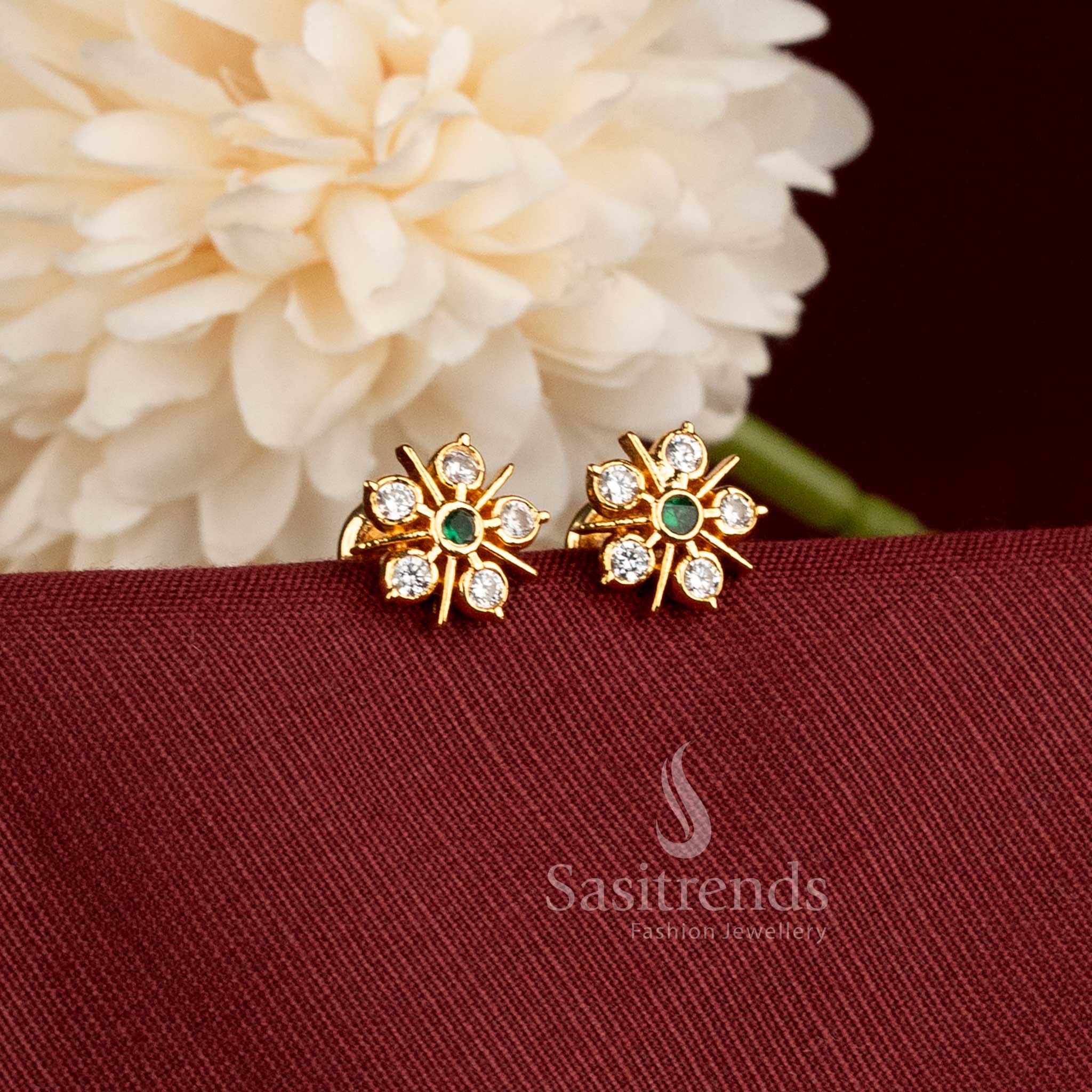 Impon AD Stone Geometric Floral Stud Earrings for Women - Sasitrends