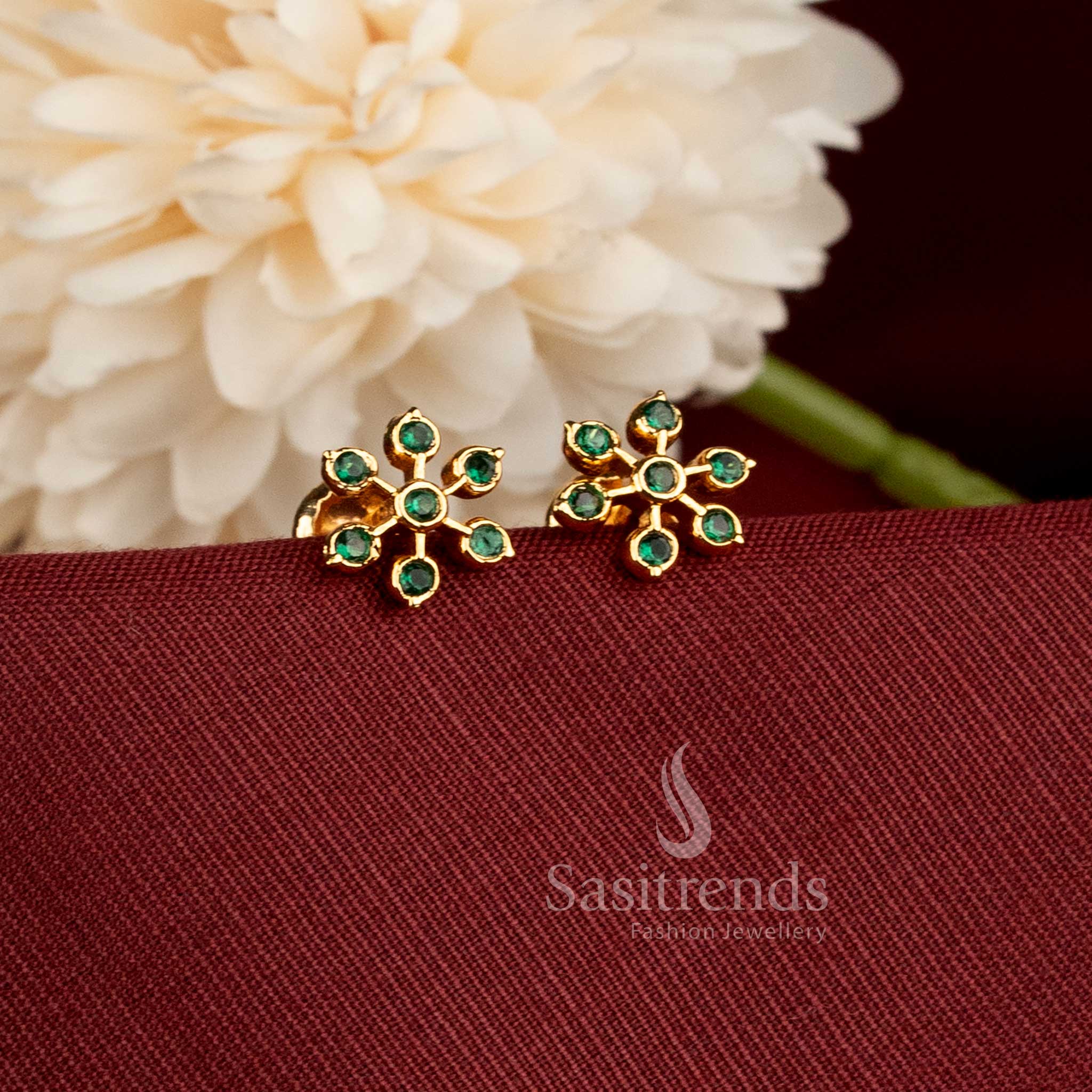 Traditional Impon 24K One Gram Gold Plated stud AD Stone Earrings - Sasitrends