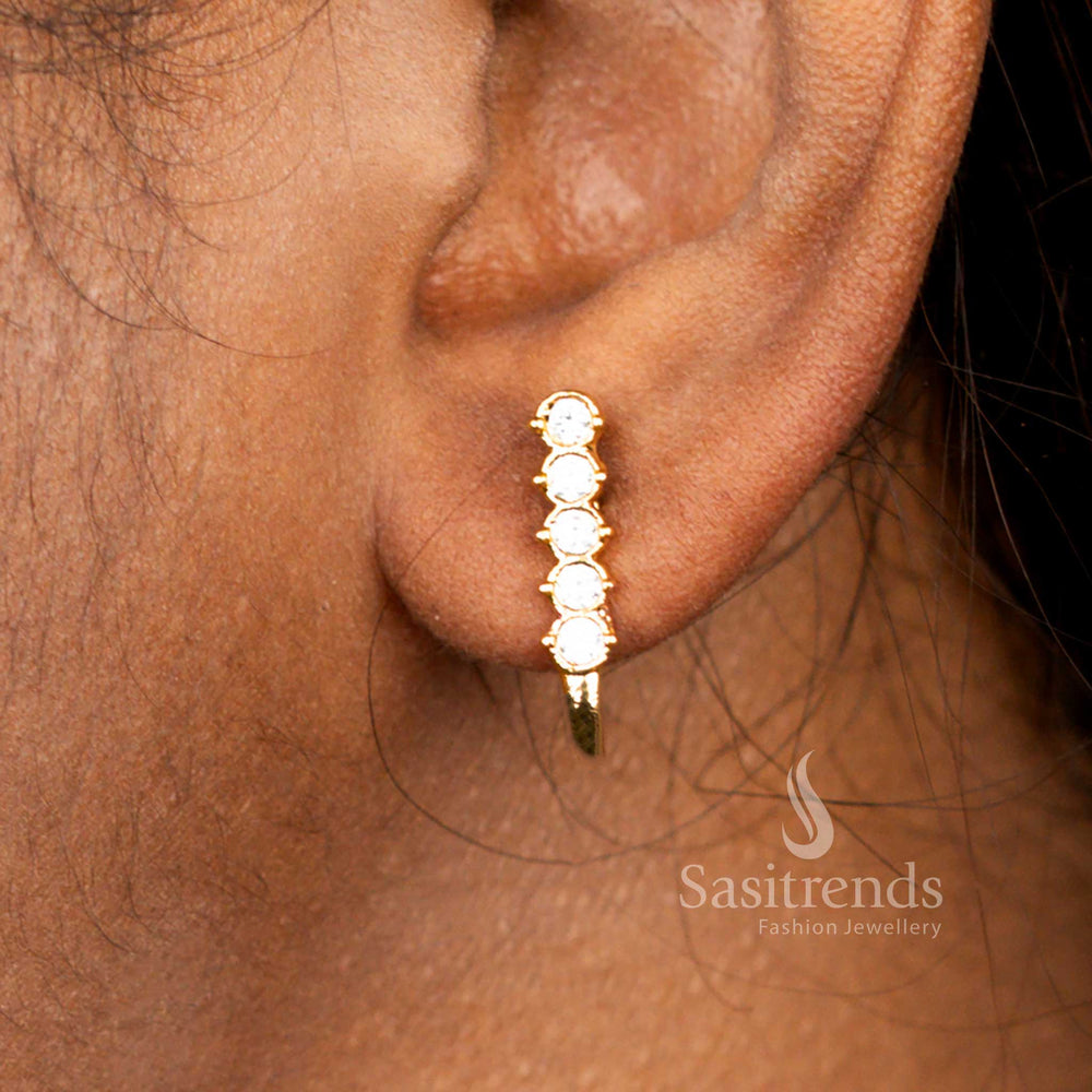 Impon Addigai One Gram 24k Micro Gold Plated White Ad Stone Big Earrings Real Gold Look - Sasitrends