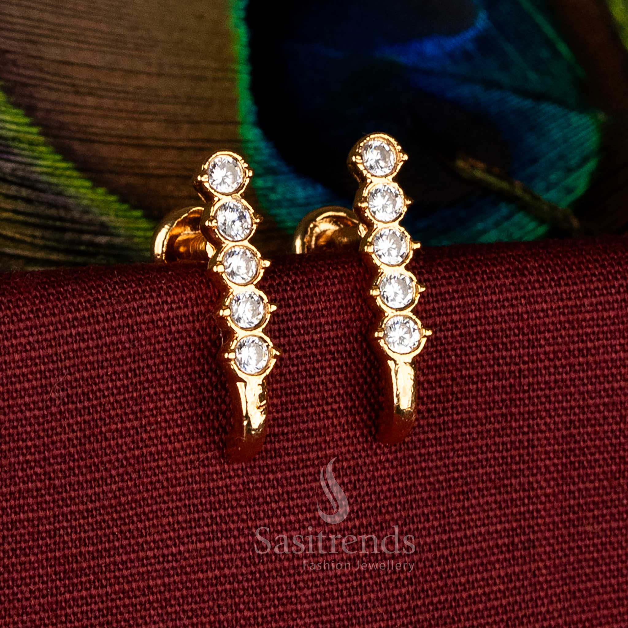 Traditional Impon Addigai One Gram One gram Micro Gold Plated White Ad Stone Small Earrings Real Gold Look - Sasitrends
