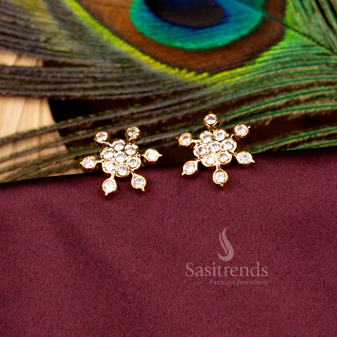 Radiant Impon AD Floral Star Earrings Real Gold Look Micro Gold Plated Sasitrends