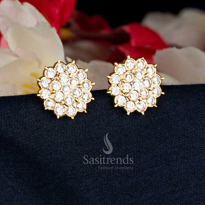 Vibrant Impon Addigai Micro Gold Plated AD Stone Round Cluster Stud Earrings