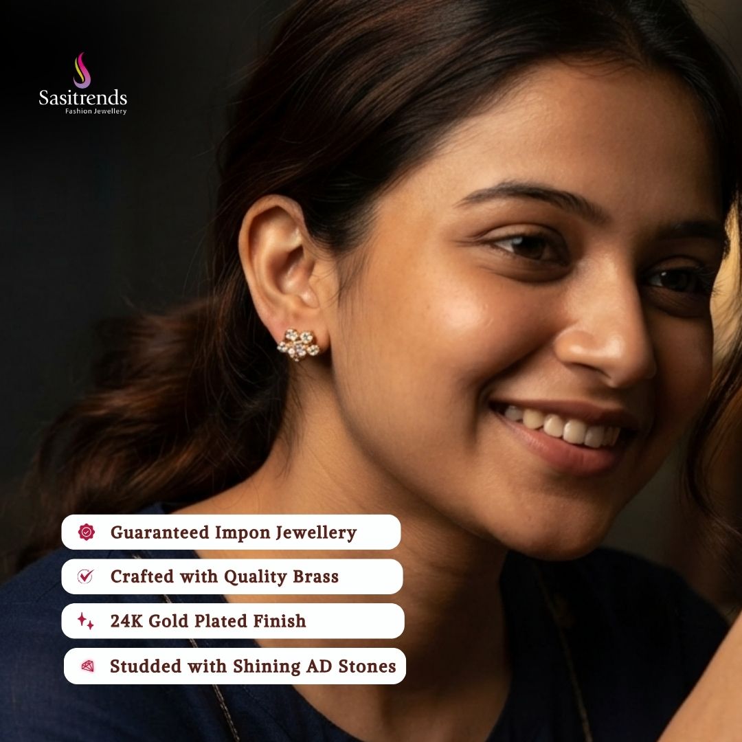 Guaranteed Micro gold plated AD stone impon earrings model image - Sasitrends