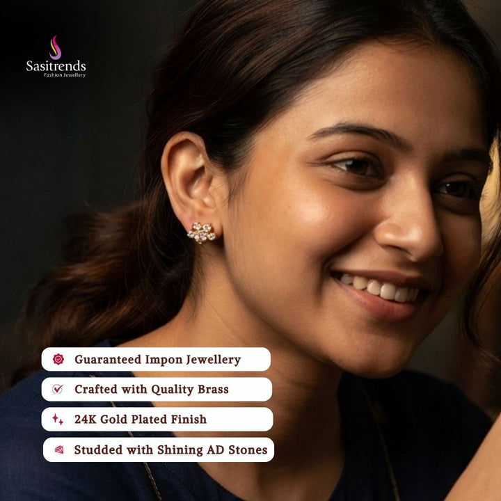 Guaranteed Micro gold plated AD stone impon earrings model image - Sasitrends