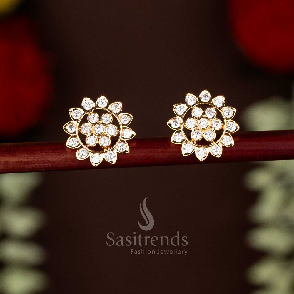 Impon Addigai Micro Gold Plated AD Stone Two-Layered Flower Stud Earrings