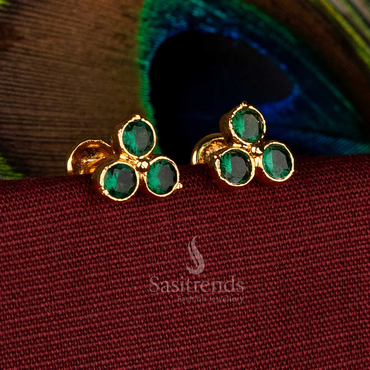 Guaranteed Impon Addigai Micro Gold Plated AD Stone Trinity Motif Stud Earrings - Sasitrends
