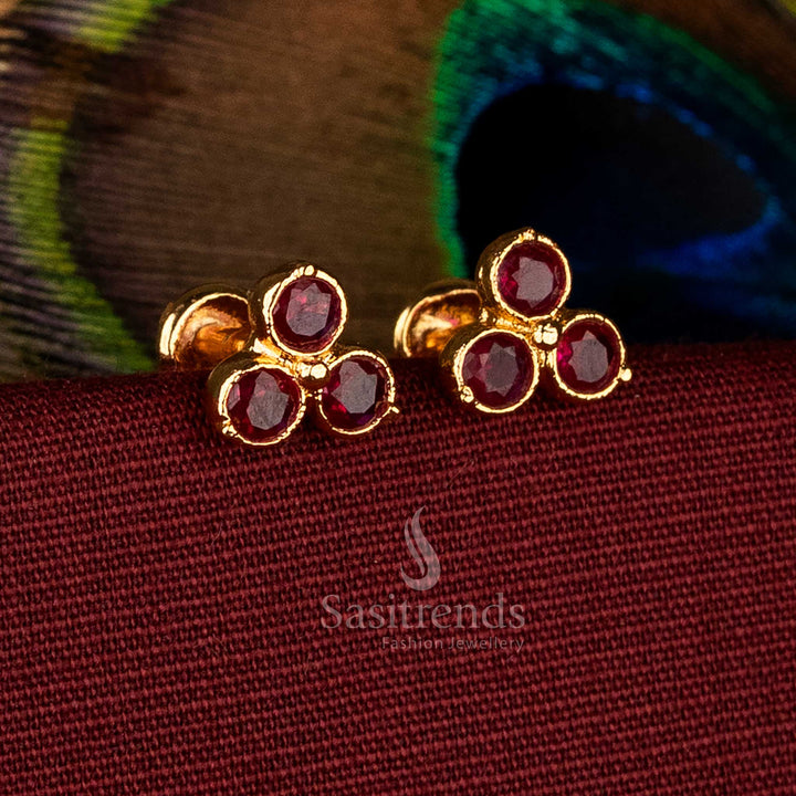 Guaranteed Impon Addigai Micro Gold Plated AD Stone Trinity Motif Stud Earrings - Sasitrends