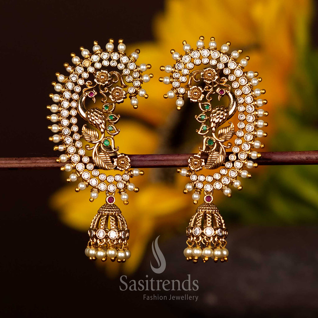 Premium temple jhumka earrings with stonework and beaded detailing - Sasitrends