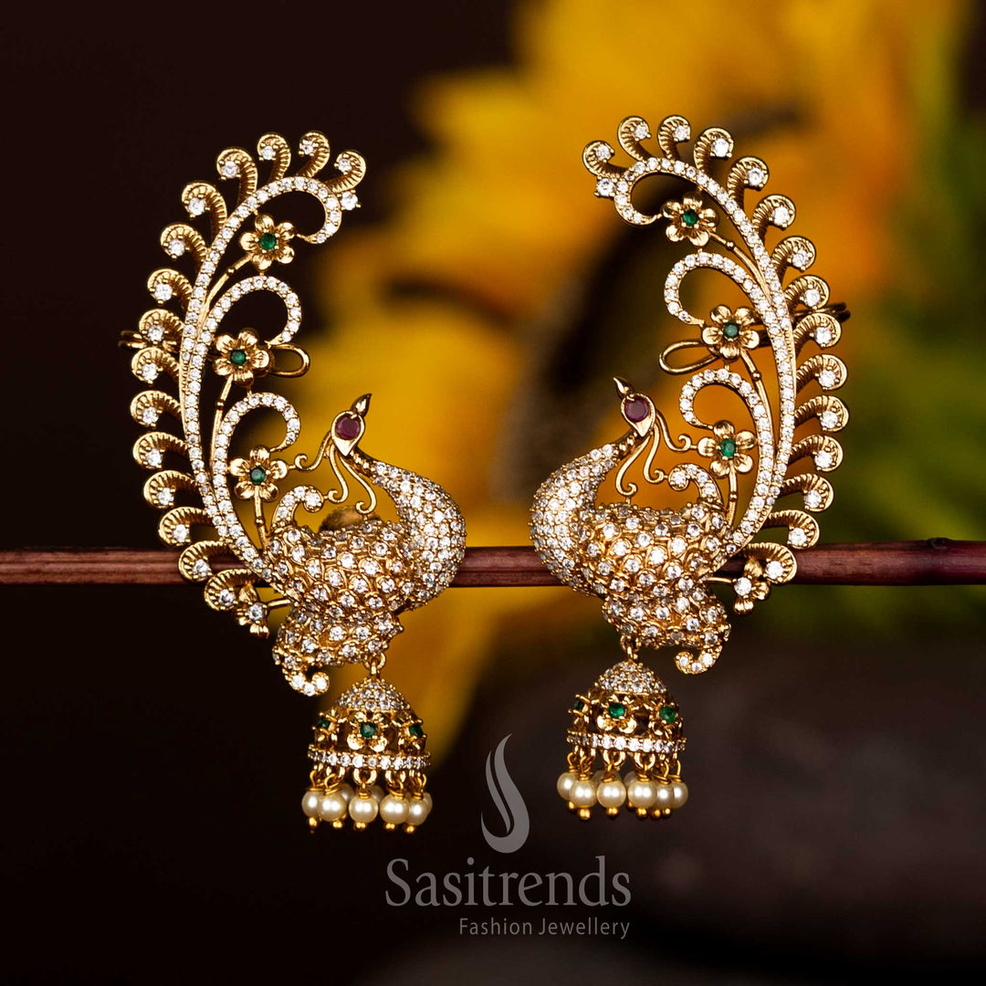 Designer floral peacock earrings for sarees and weddings – 2627B