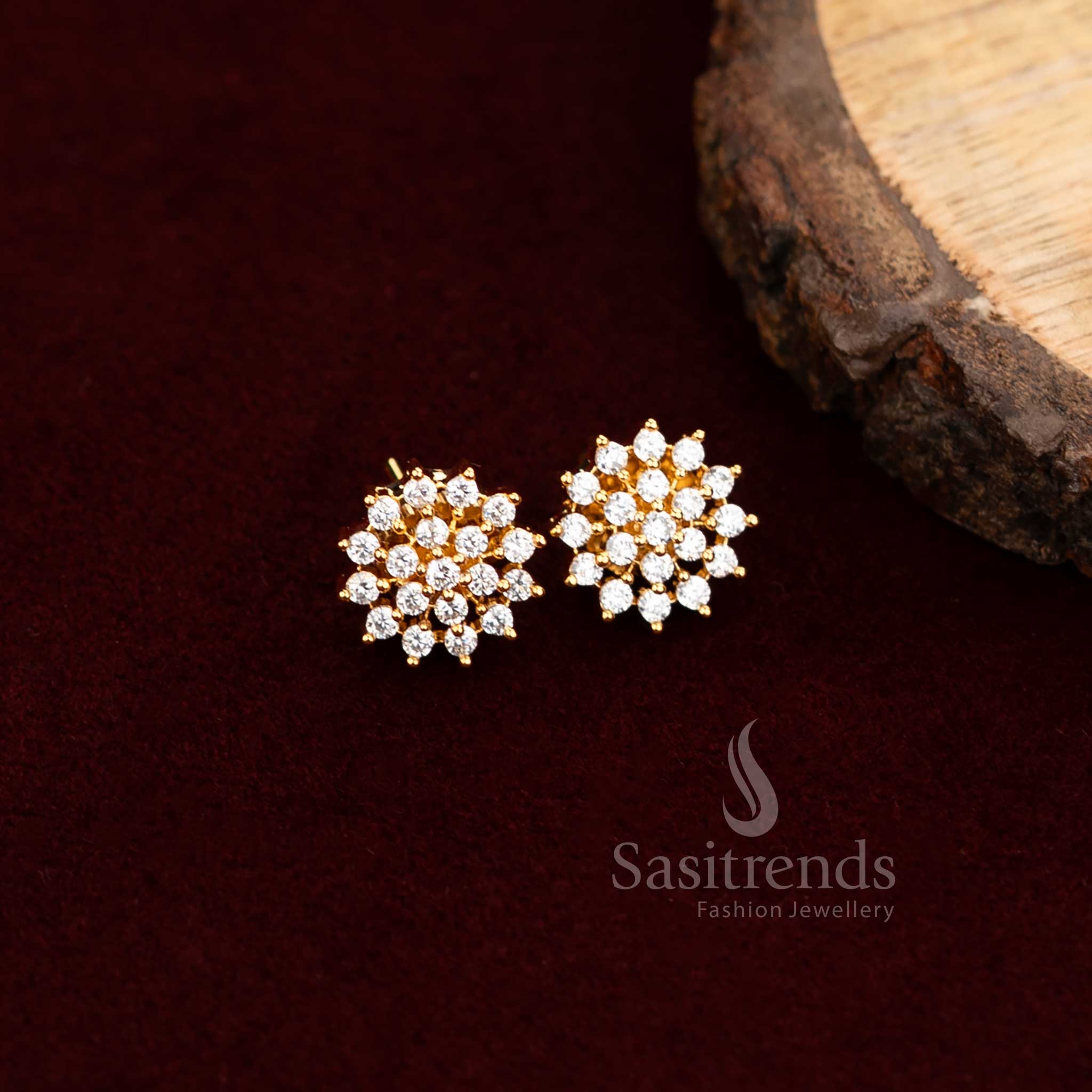 Minimalist Round American Diamond Stud Earrings Featuring Bright Solitaire Stones – Ideal Jewellery For Office Wear And Traditional Outfits – Sasitrends

