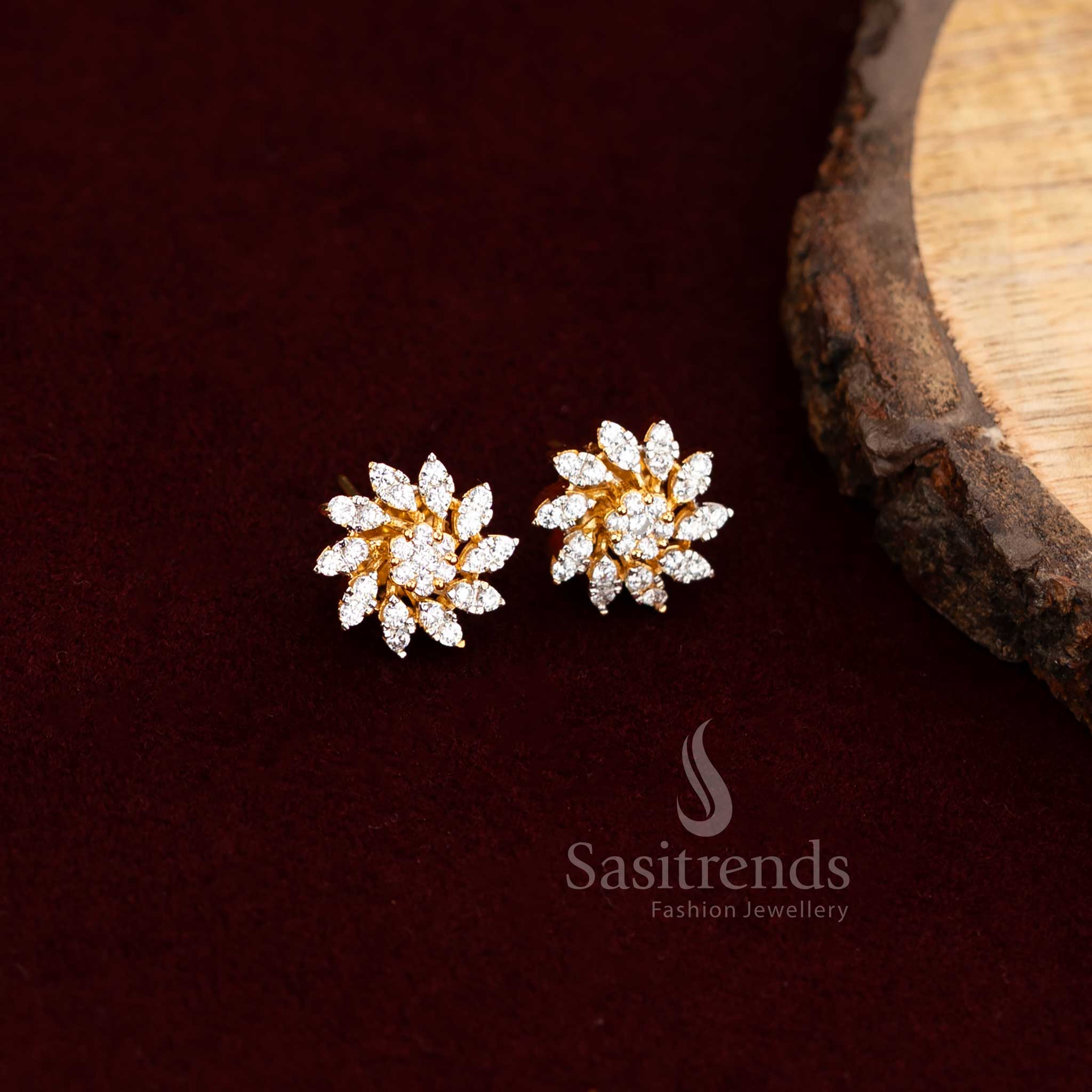 Bold American Diamond Studs Decorated With Artistic Carvings And Antique Gold Polish – A Heritage-Inspired Jewellery Statement – Sasitrends