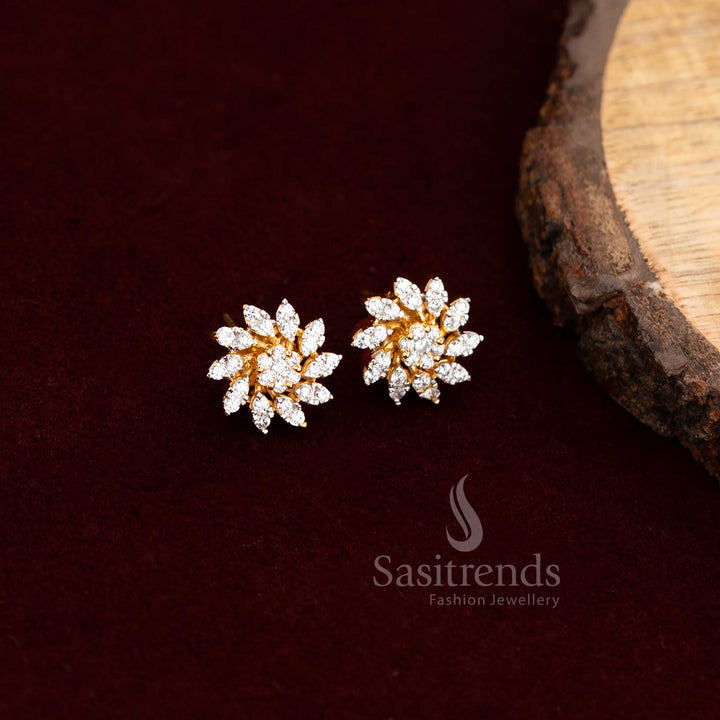 Bold American Diamond Studs Decorated With Artistic Carvings And Antique Gold Polish – A Heritage-Inspired Jewellery Statement – Sasitrends