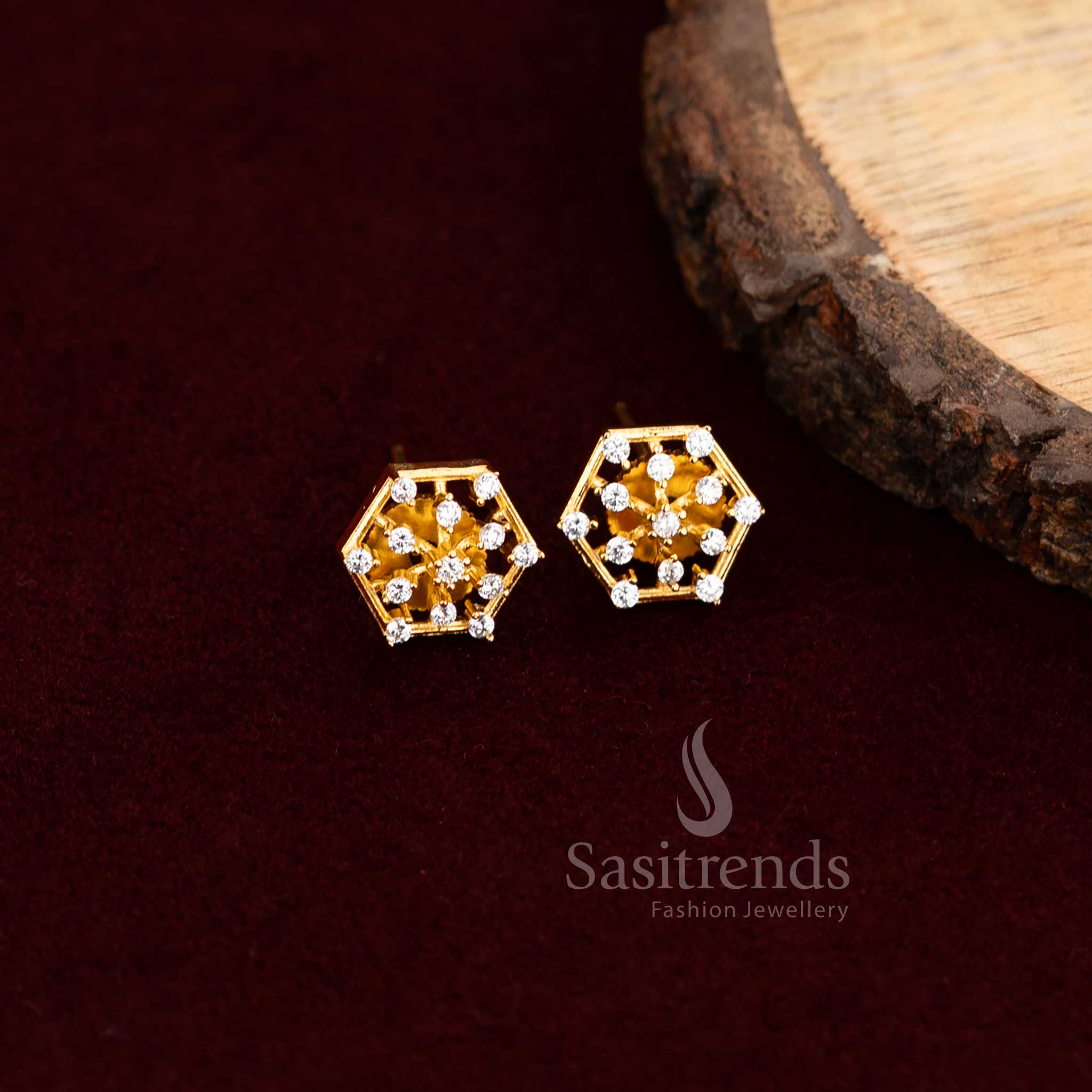 Elegant Round American Diamond Stud Earrings Crafted With Brilliant Faceted Stones – Perfect Jewellery For Engagement Functions – Sasitrends

