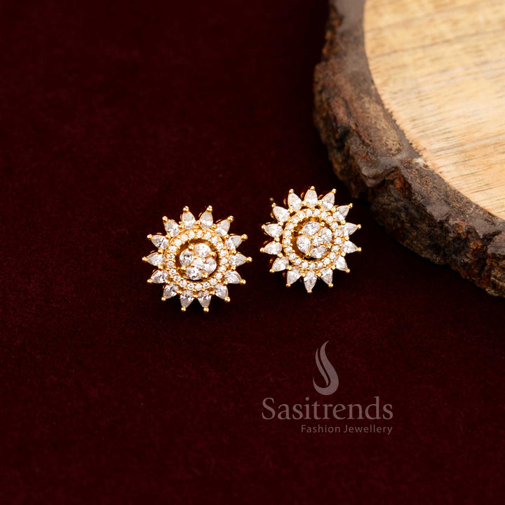Sophisticated Floral Inspired American Diamond Earrings With Sparkling Layers – Ideal Jewellery For Festive Events And Saree Wear – Sasitrends