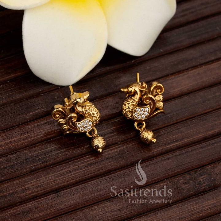 Antique Matte Peacock, Bead & Stone Temple Tops Earrings – Sasitrends