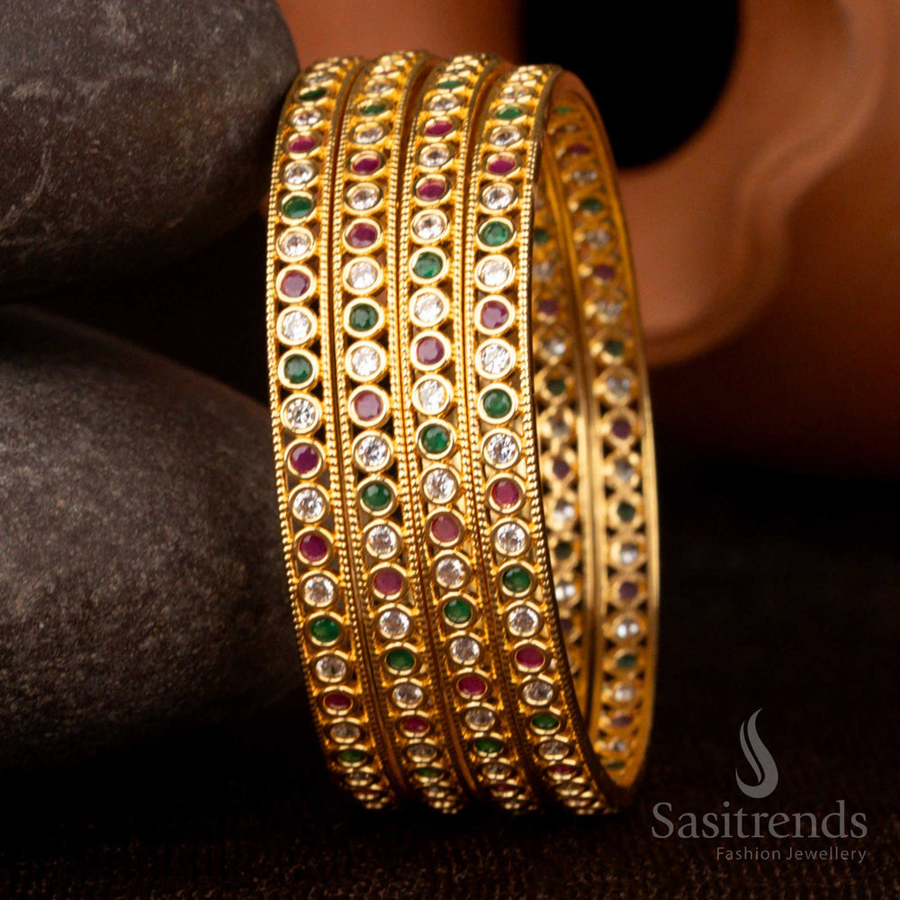 Premium Micro Gold Plated Round Stone American Diamond Bangles for Festive Wear Sasitrends