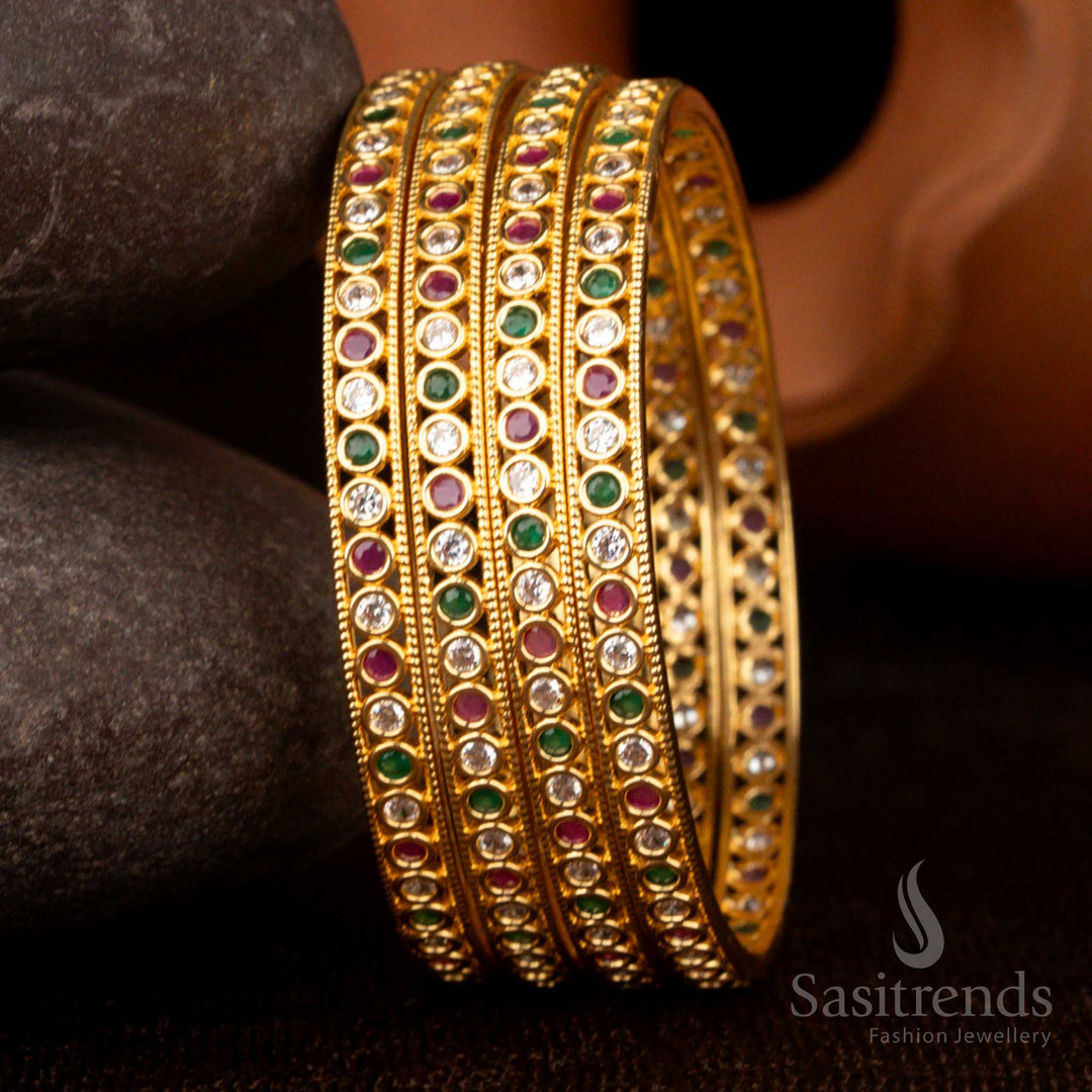 Premium Micro Gold Plated Round Stone American Diamond Bangles for Festive Wear Sasitrends