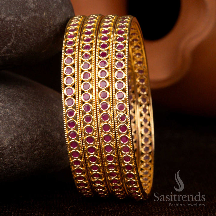Premium Micro Gold Plated Round Stone American Diamond Bangles for Festive Wear Sasitrends