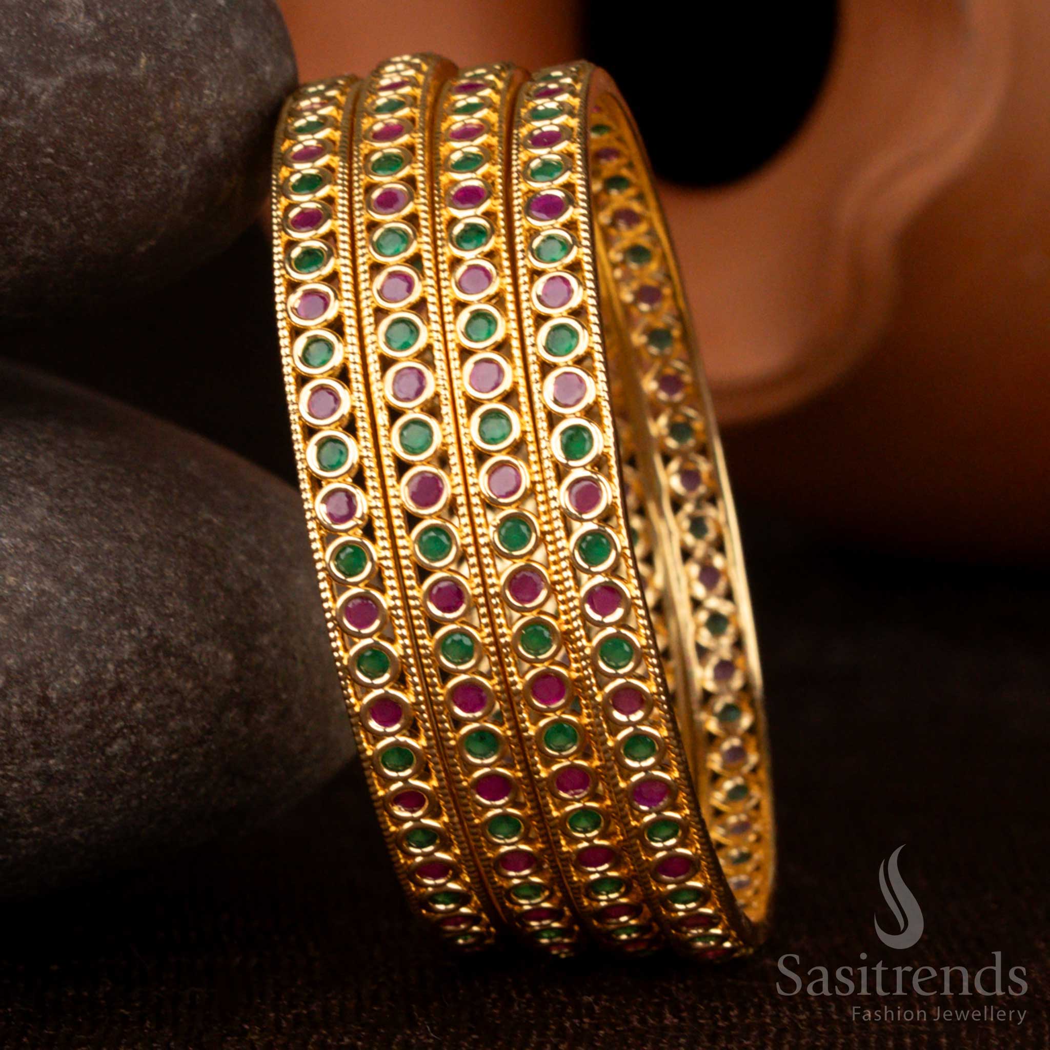 Premium Micro Gold Plated Round Stone American Diamond Bangles for Festive Wear Sasitrends