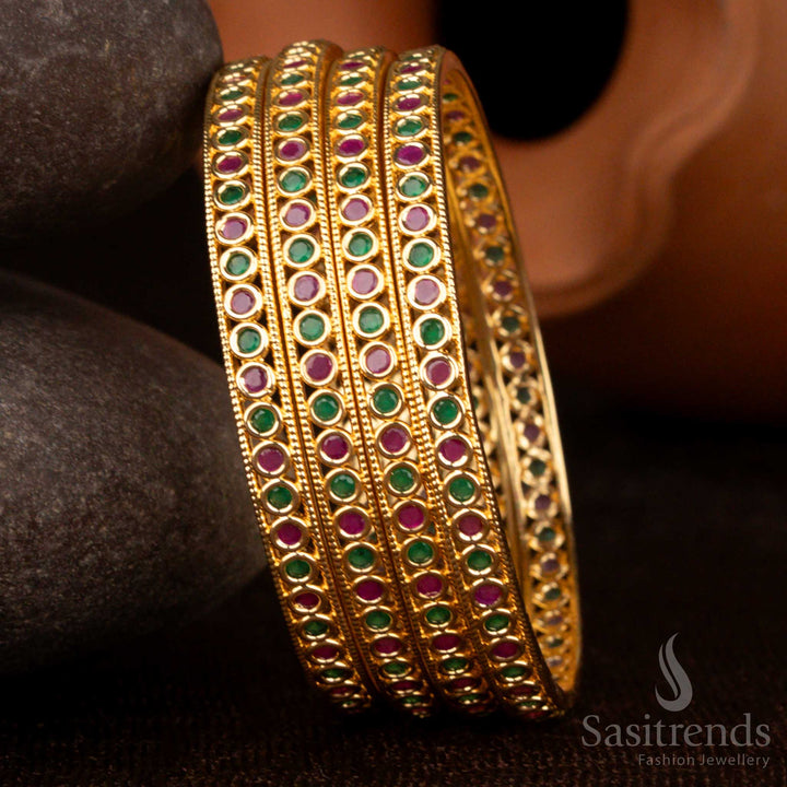 Premium Micro Gold Plated Round Stone American Diamond Bangles for Festive Wear Sasitrends