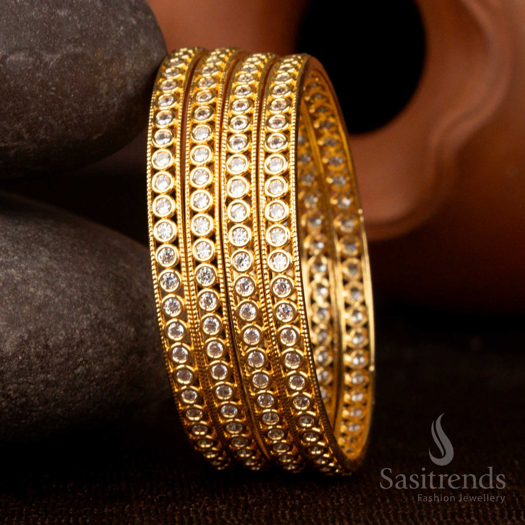 Guaranteed Micro Gold Plated Luxurious American Diamond Bridal Bangles Round Stone Design Sasitrends