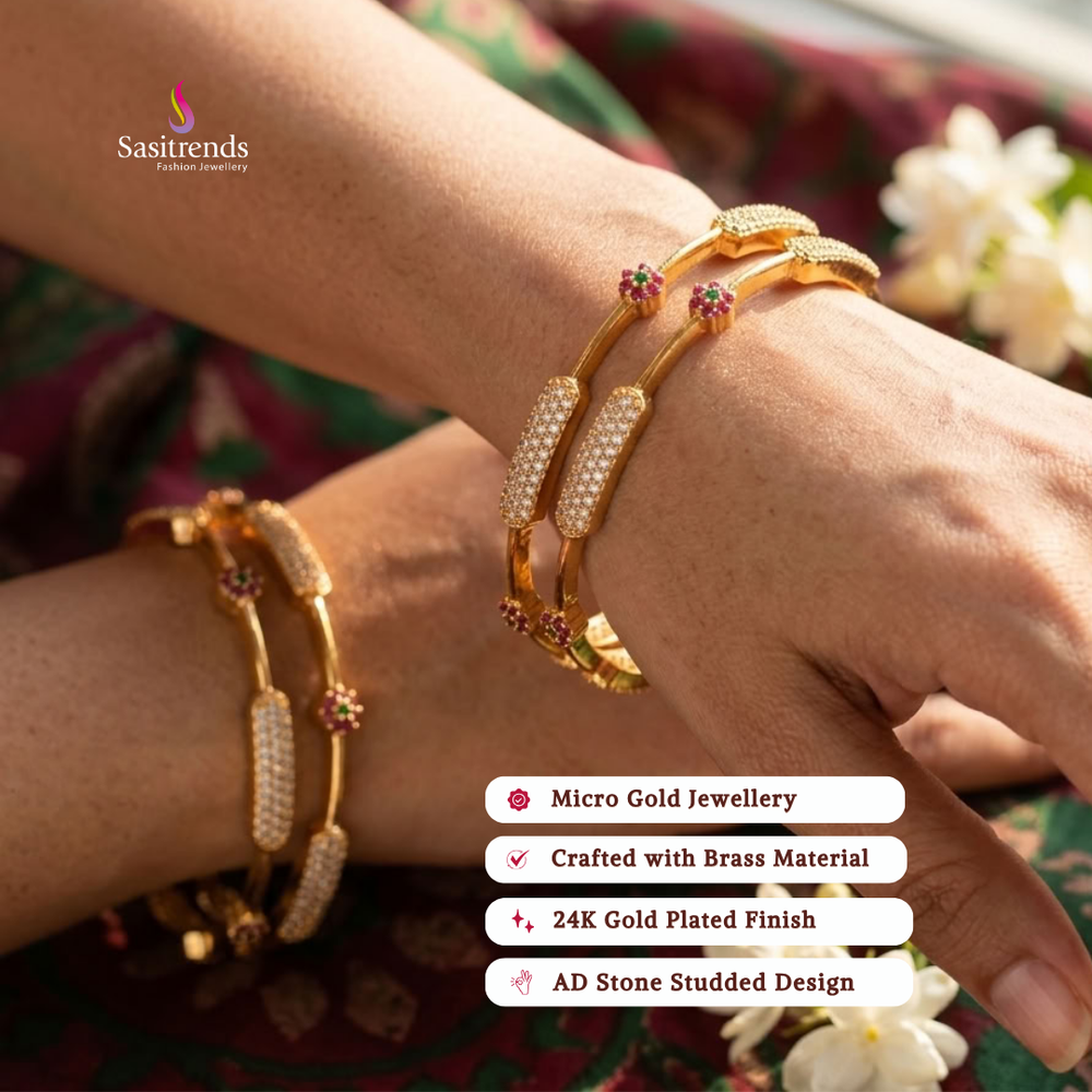 Engagement wear micro gold plated AD stone bangles - Sasitrends