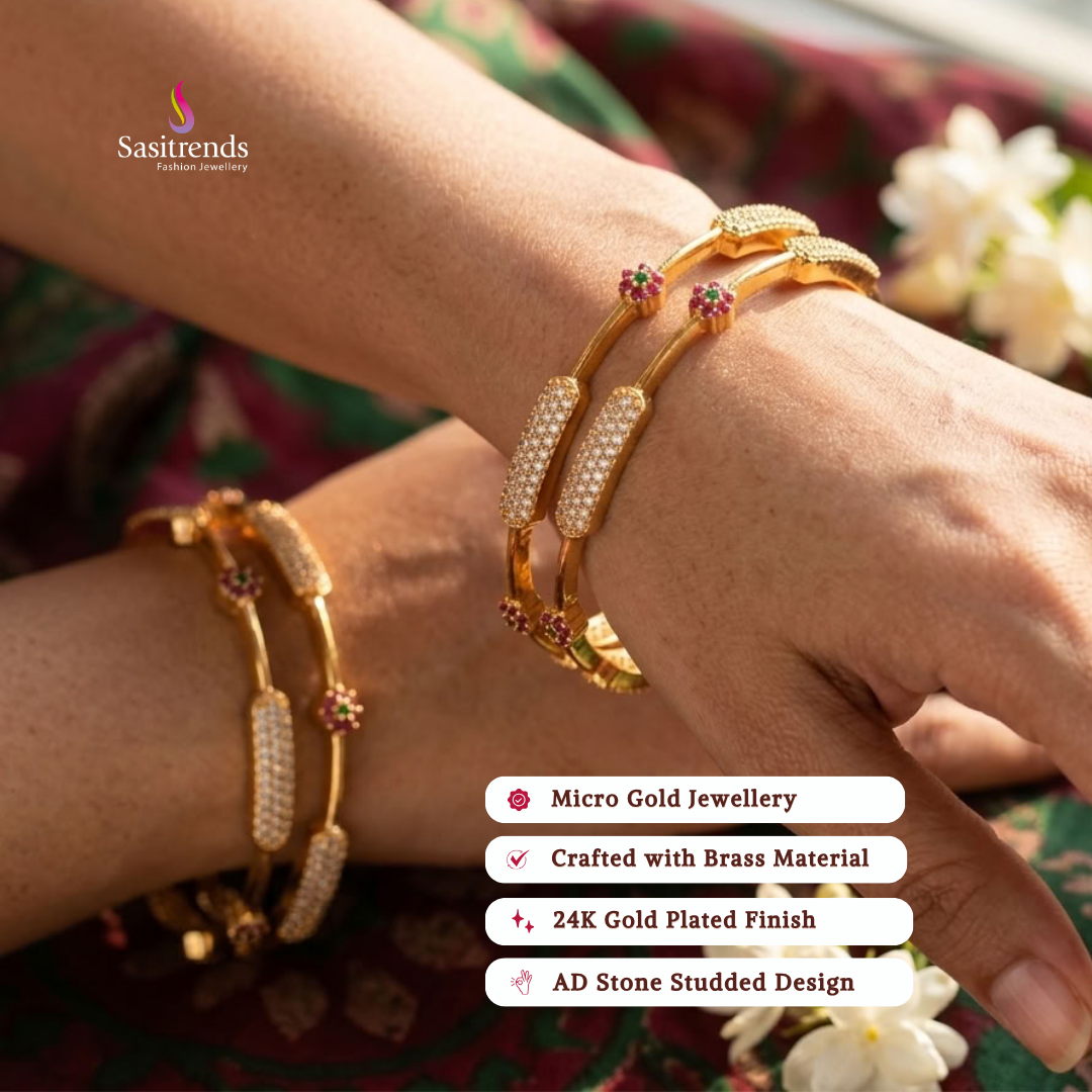 Engagement wear micro gold plated AD stone bangles - Sasitrends