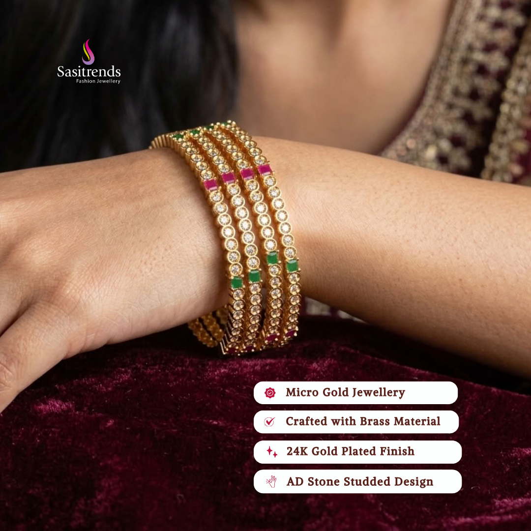 Engagement wear micro gold plated AD stone bangles - Sasitrends