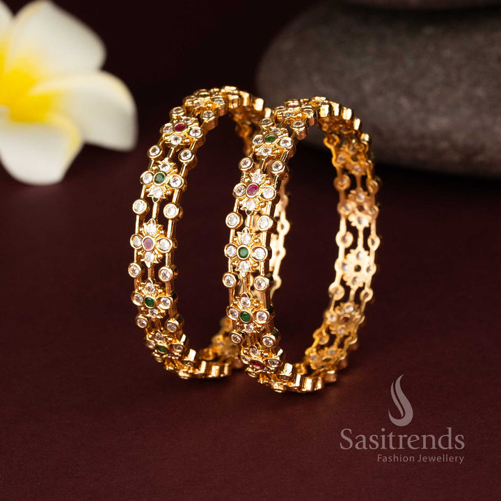 Sparkling American Diamond and one gram gold plated bangles for festive ethnic styling