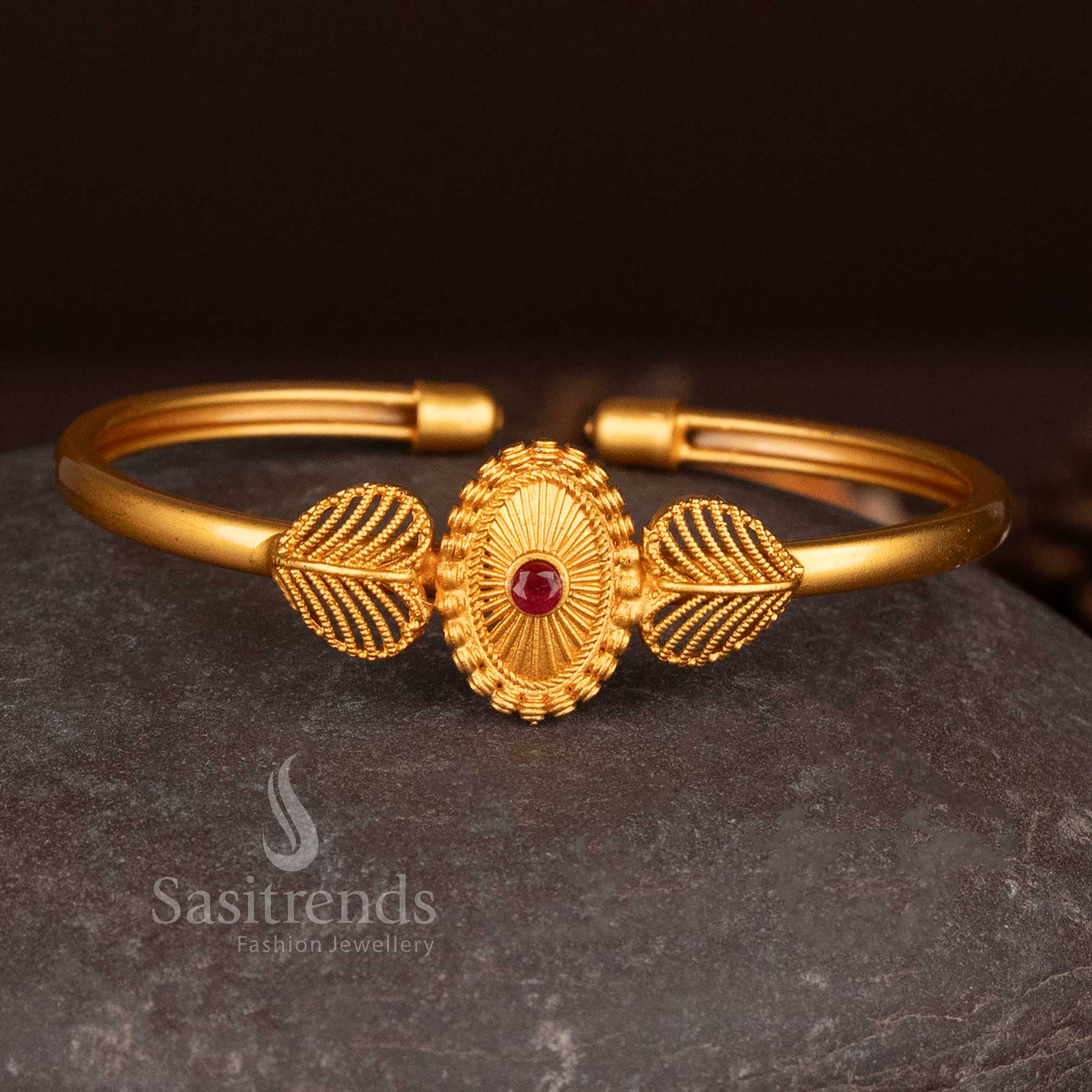 Coin motif temple style bangle with leafy structure design - Sasitrends