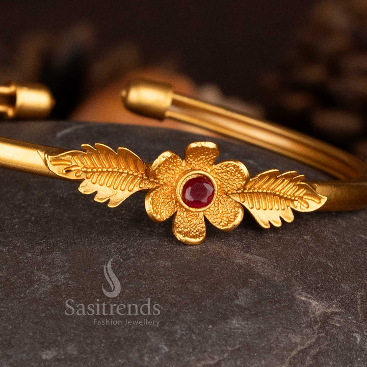 Coin motif temple style bangle with leafy structure design - Sasitrends