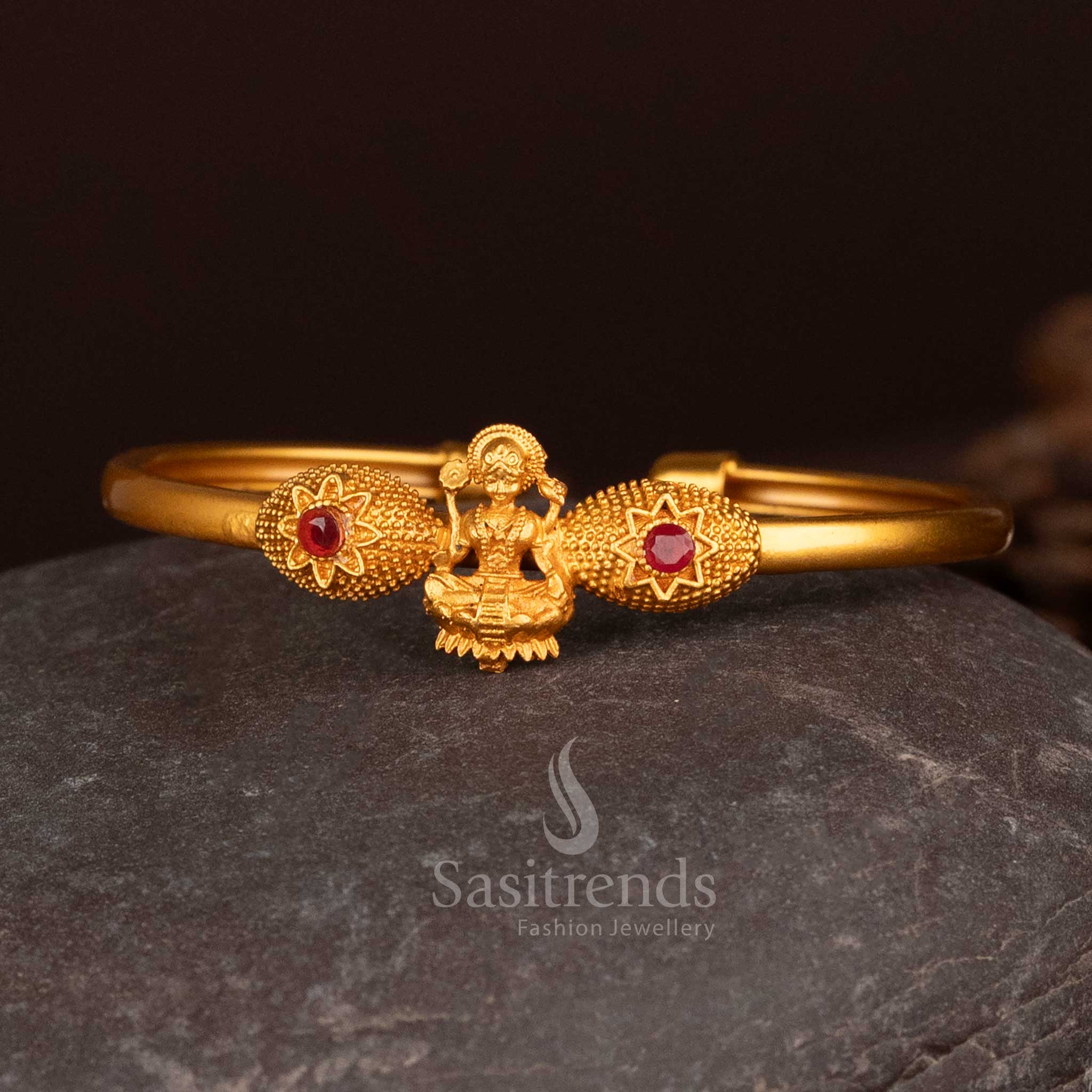 Peacock inspired matte bracelet with ruby and green stone accents - Sasitrends