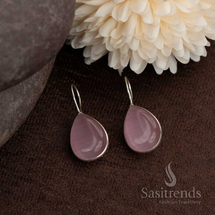 Oxidised Silver Drop Earrings with Natural Teardrop Stone for Daily Wear and Light Occasions - Sasitrends