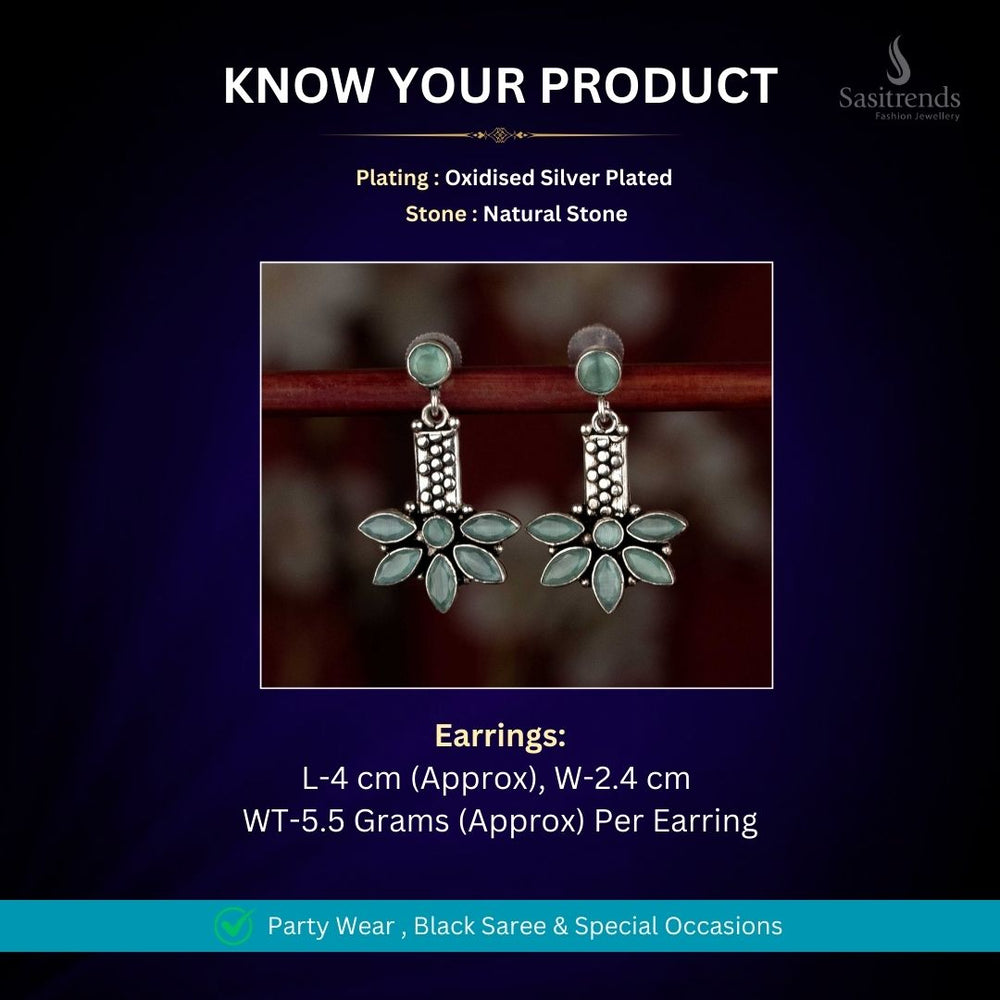 Oxidised silver earrings measurement image - Sasitrends