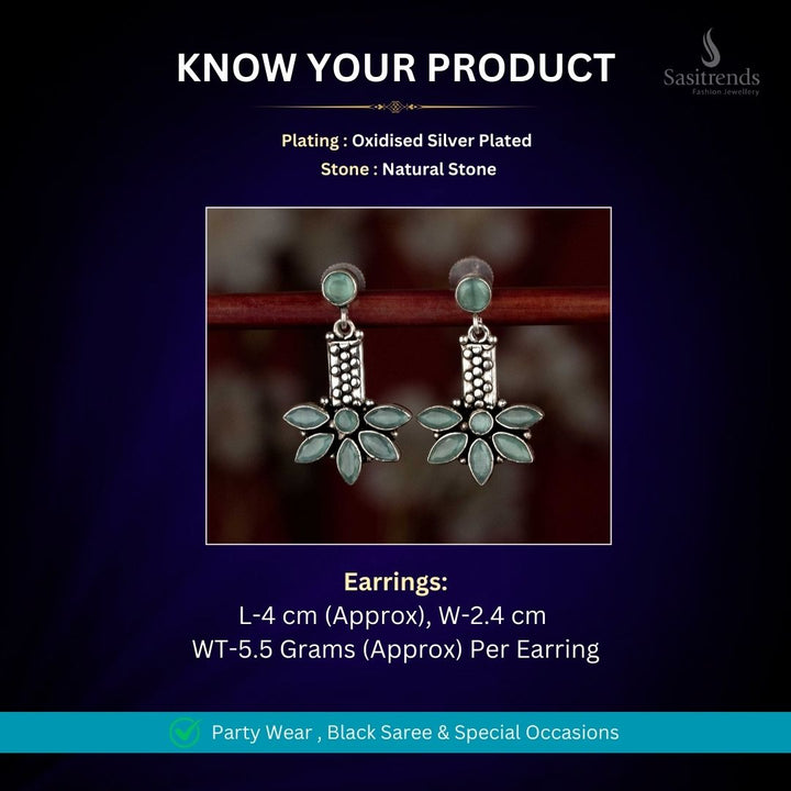 Oxidised silver earrings measurement image - Sasitrends