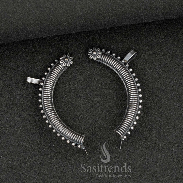 Beautifully Crafted Antique Oxidised Silver Look Curved Ear Cuff Earrings – Sasitrends