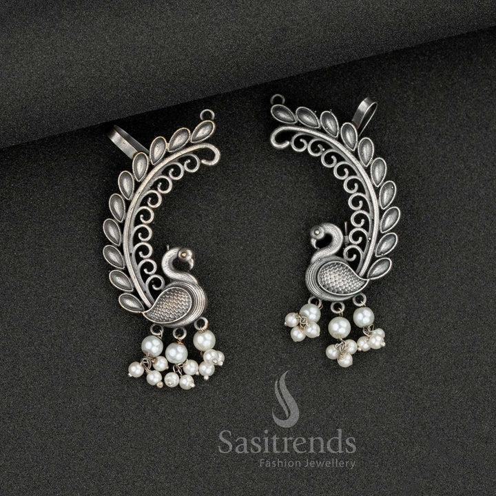 Antique Oxidised Peacock Design Ear Cuff Earrings with Pearls – Sasitrends