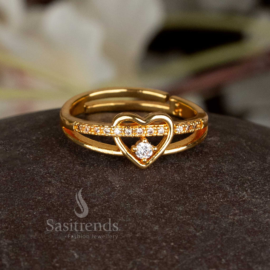 Statement ring with micro gold plating and brilliant AD stones in a 24 carat polished finish – ideal for party wear jewellery and modern ethnic styling from Sasitrends