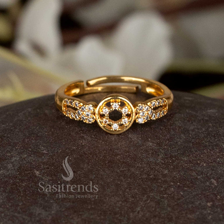 Elegant adjustable AD ring in one gram micro gold plating with 24K finish, ideal for saree styling and occasion-ready jewellery sets – from Sasitrends