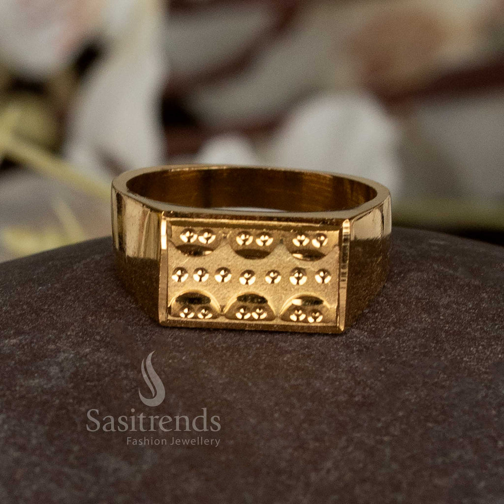 Men's rings with rectangular faces, showcasing two distinct styles in micro gold plating.