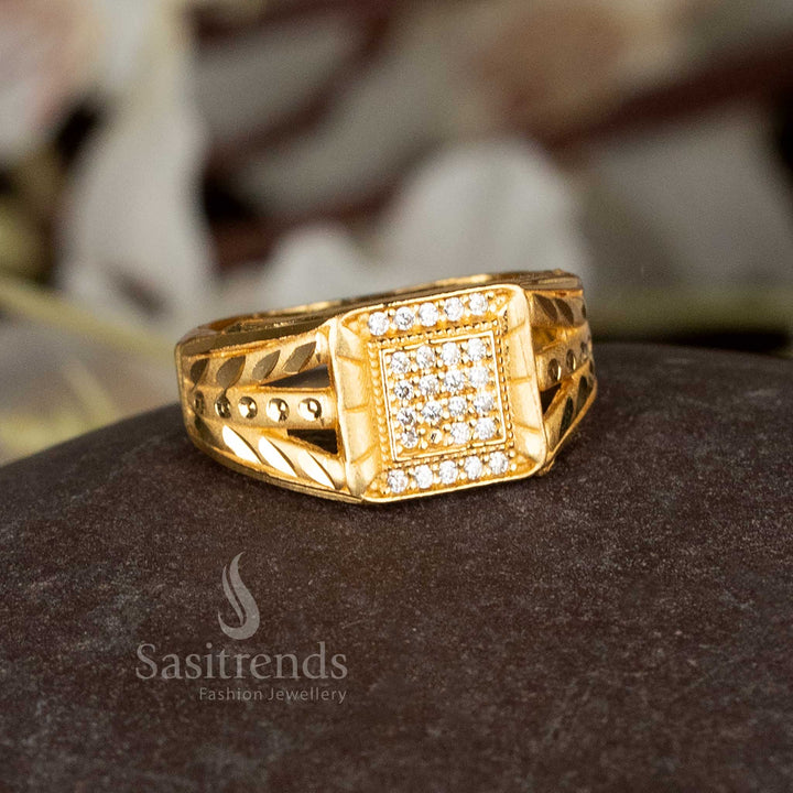 Guaranteed Micro Gold Plated Men's Rings with AD Stone & Textured Designs - Sasitrends