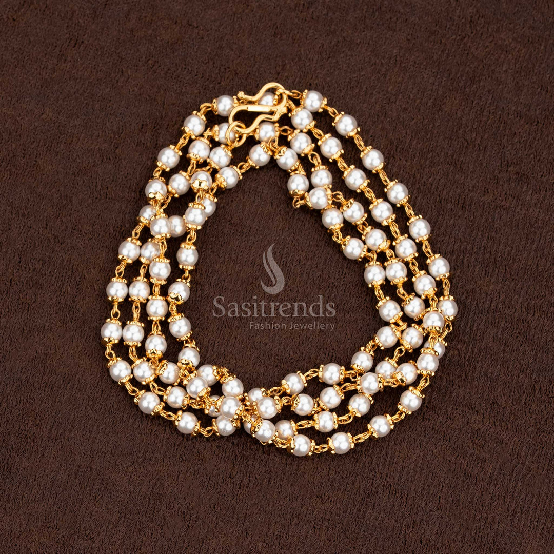 Micro gold plated pearl chain necklace in a traditional Muthu Mala design.