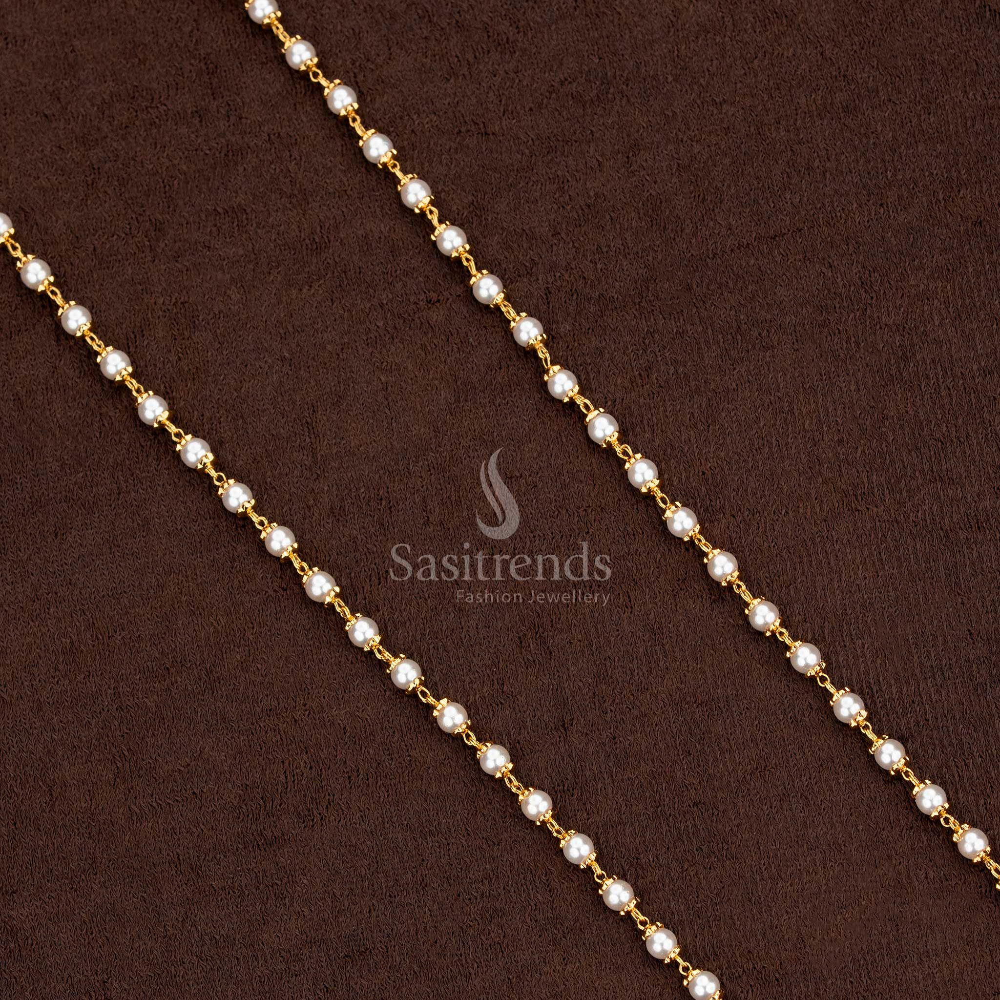 Micro gold plated pearl chain necklace in a traditional Muthu Mala design - Sasitrends