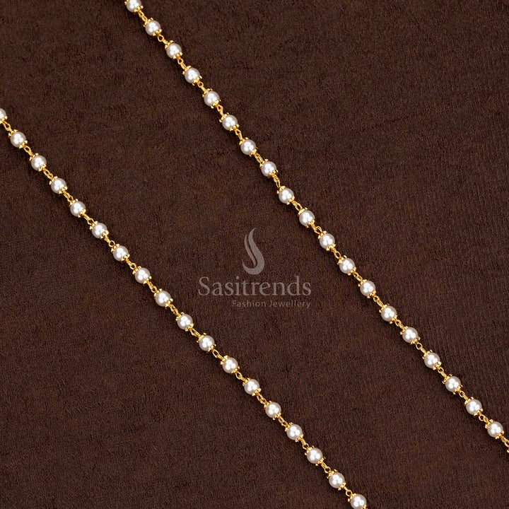 Micro gold plated pearl chain necklace in a traditional Muthu Mala design - Sasitrends