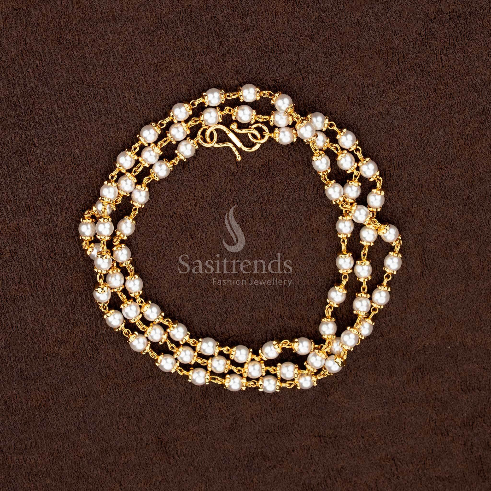 Elegant Guaranteed One Gram Micro Gold Plated Pearl Chain - Muthu Mala Design - Sasitrends - Sasitrends