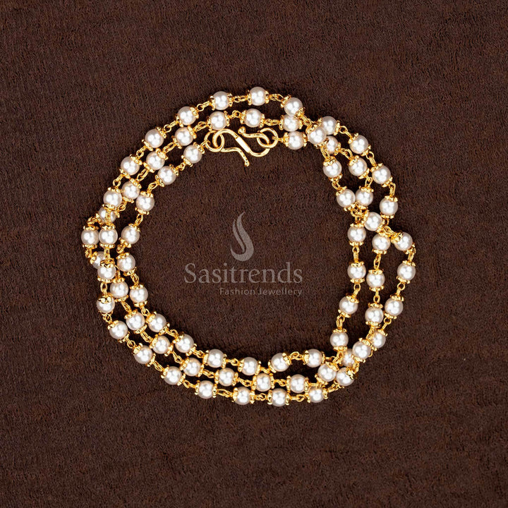 Elegant Guaranteed One Gram Micro Gold Plated Pearl Chain - Muthu Mala Design - Sasitrends - Sasitrends