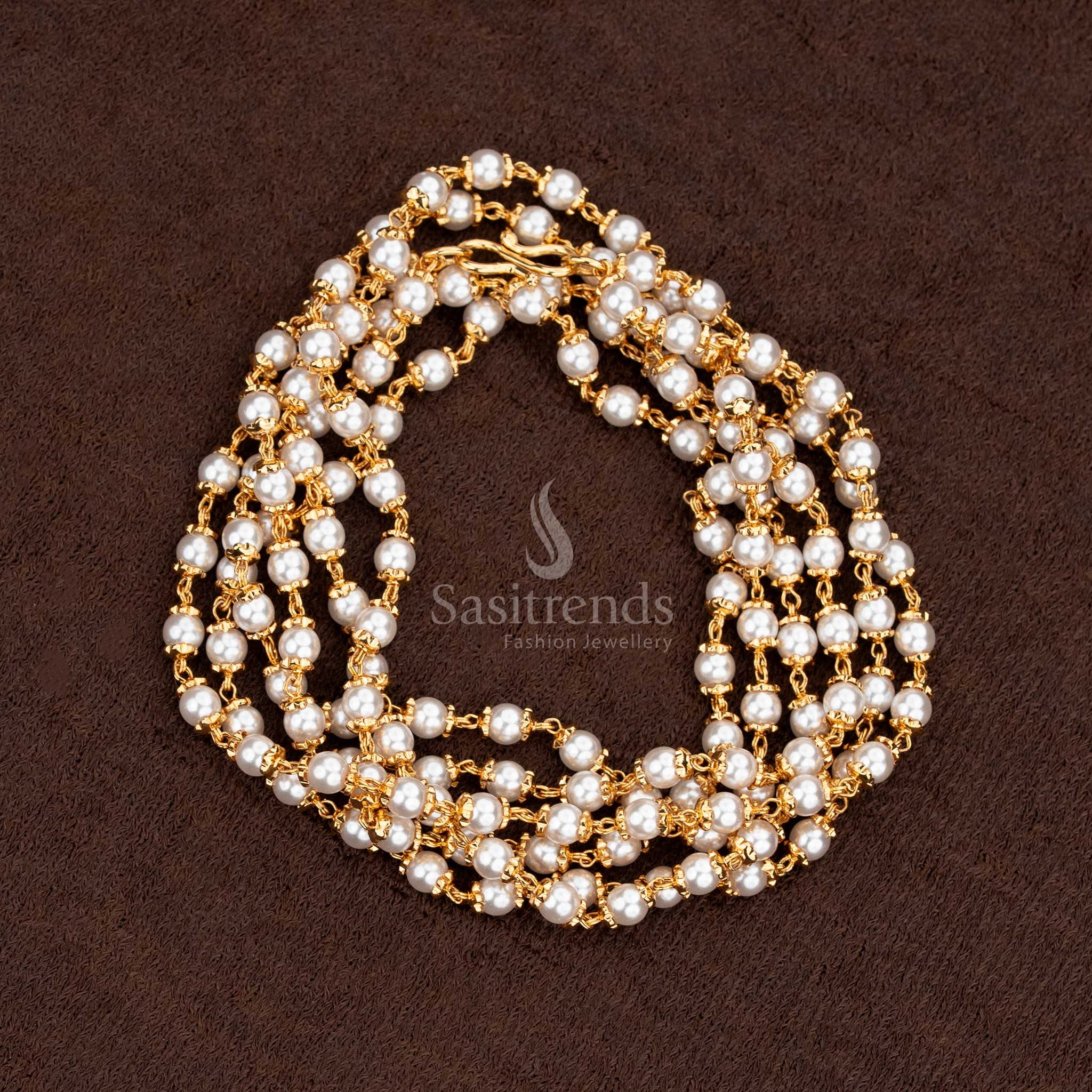 Micro gold plated pearl chain necklace in a traditional Muthu Mala design - Sasitrends